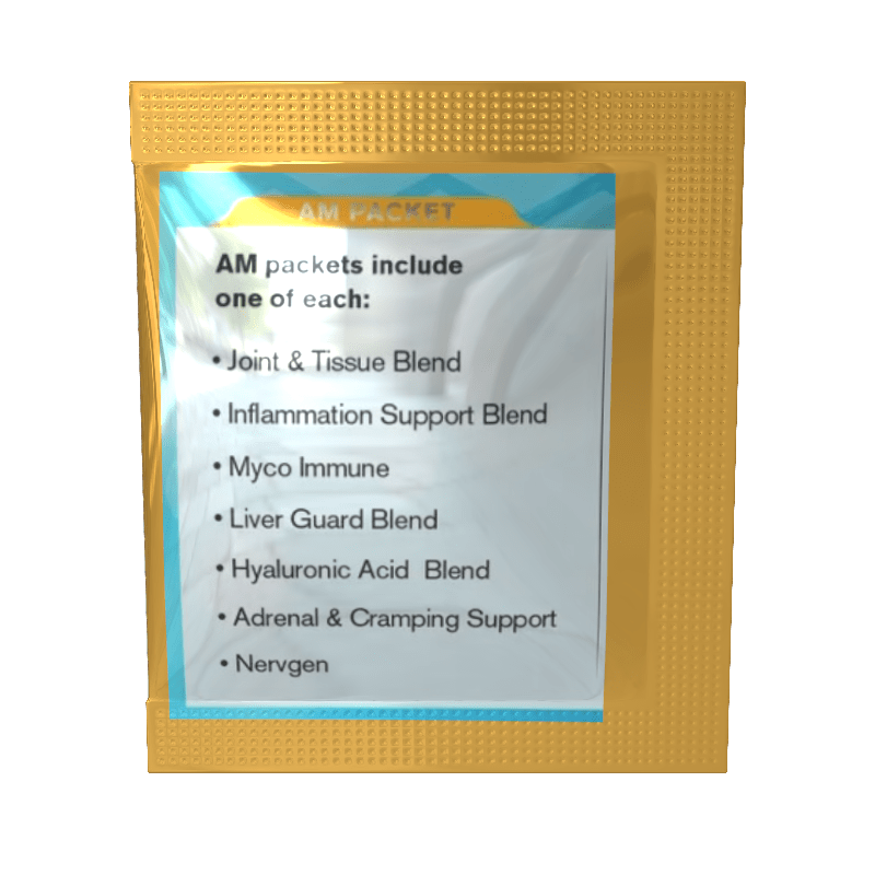 AM packet from Surgical Kit, containing daytime supplements to support energy, alertness, and surgical recovery
